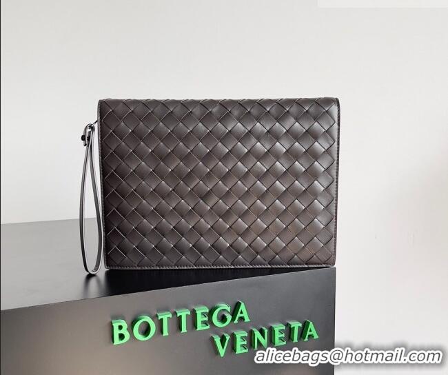 High Quality Bottega Veneta Men's Small Intrecciato Leather Document Case With Wristlet 693675 Fondant Brown 2026