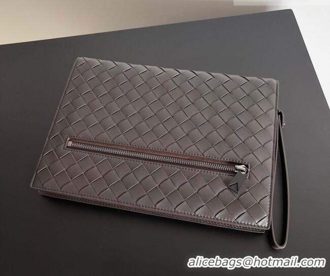 High Quality Bottega Veneta Men's Small Intrecciato Leather Document Case With Wristlet 693675 Fondant Brown 2026