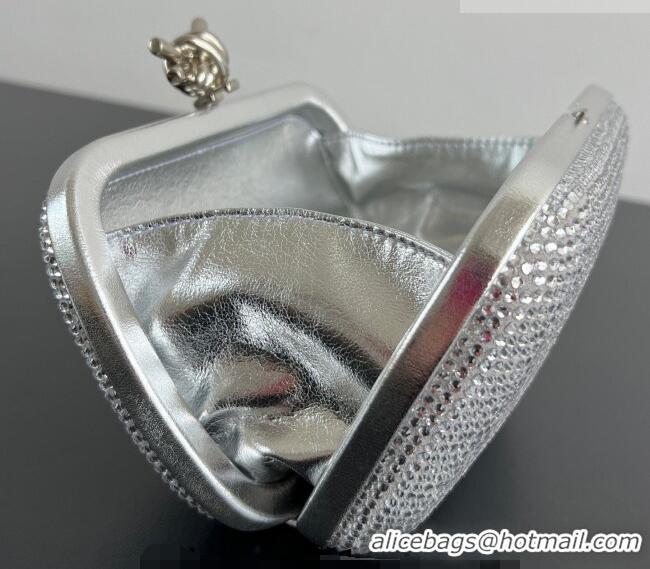 New Fashion Bottega Veneta Classic Knot Clutch in in Suede and Crystals 717622 Silver 2026