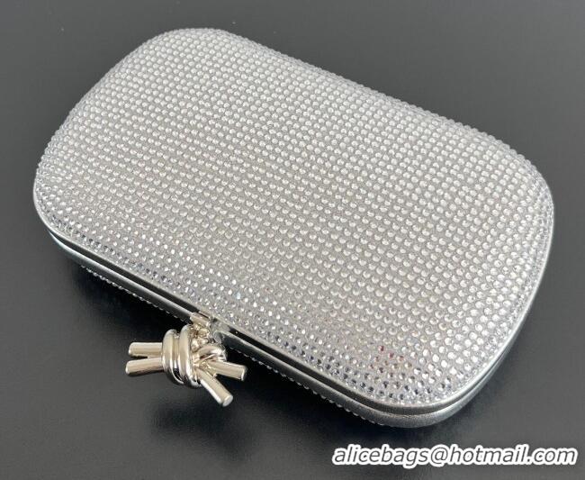 New Fashion Bottega Veneta Classic Knot Clutch in in Suede and Crystals 717622 Silver 2026