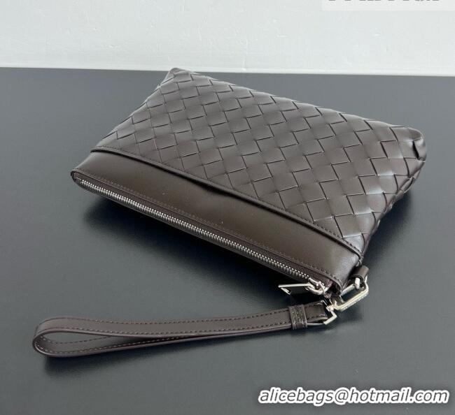Shop Discount Bottega Veneta Men's Intrecciato Prism Pouch in Intrecciato Leather 795712 Chocolate Brown 2026