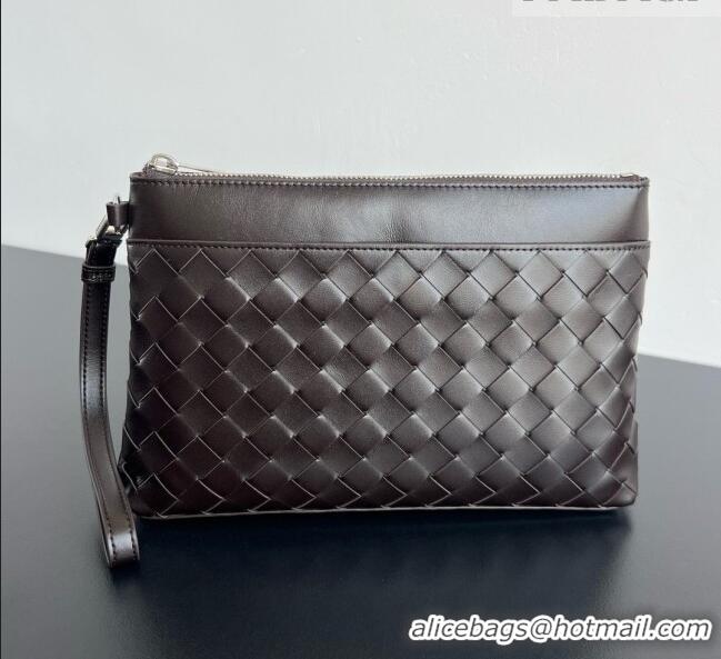 Shop Discount Bottega Veneta Men's Intrecciato Prism Pouch in Intrecciato Leather 795712 Chocolate Brown 2026