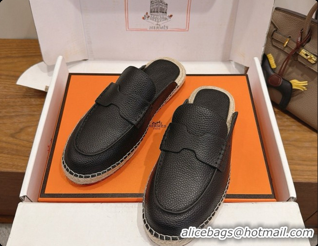 Best Quality Hermes Nil Espadrilles Mules in Black Smooth Calfskin H091541 2026
