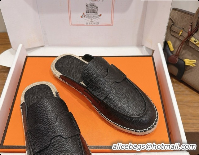 Best Quality Hermes Nil Espadrilles Mules in Black Smooth Calfskin H091541 2026
