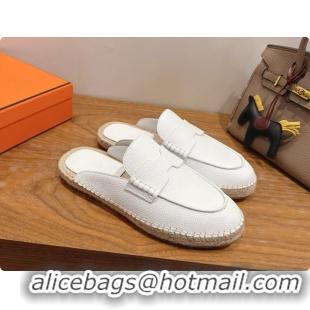 Top Quality Hermes Nil Espadrilles Mules in White Grained Calfskin H091542 2026