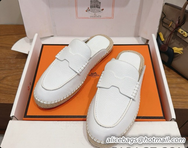 Top Quality Hermes Nil Espadrilles Mules in White Grained Calfskin H091542 2026