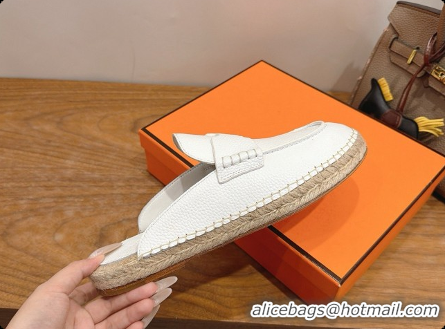 Top Quality Hermes Nil Espadrilles Mules in White Grained Calfskin H091542 2026