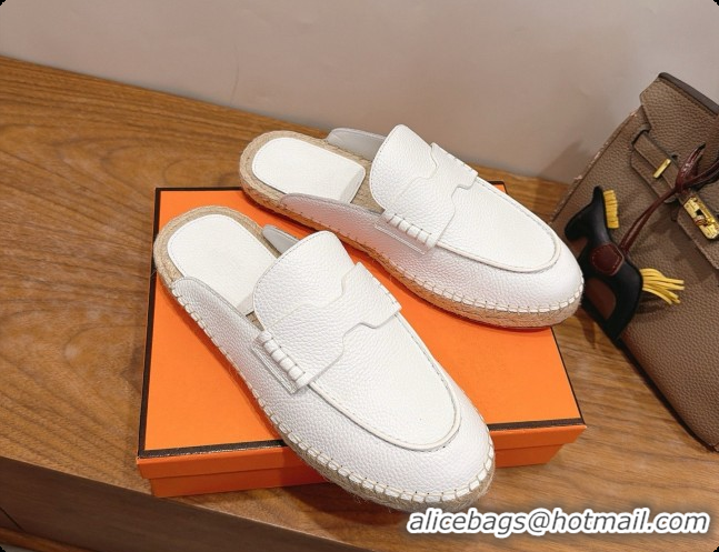 Top Quality Hermes Nil Espadrilles Mules in White Grained Calfskin H091542 2026
