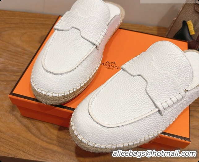 Top Quality Hermes Nil Espadrilles Mules in White Grained Calfskin H091542 2026