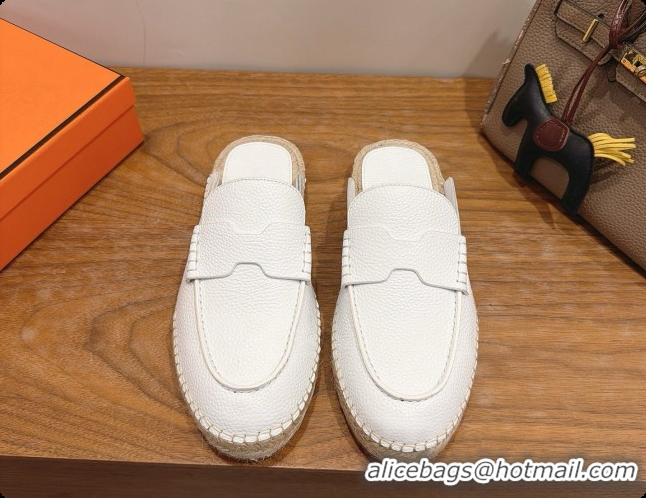 Top Quality Hermes Nil Espadrilles Mules in White Grained Calfskin H091542 2026