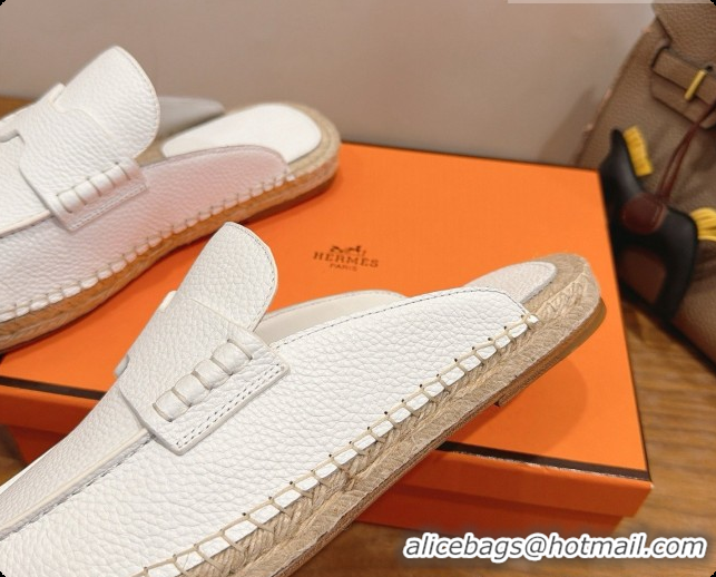 Top Quality Hermes Nil Espadrilles Mules in White Grained Calfskin H091542 2026