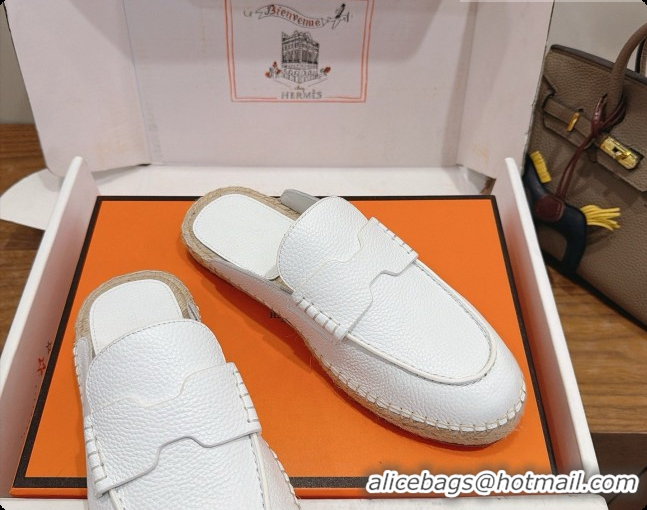 Top Quality Hermes Nil Espadrilles Mules in White Grained Calfskin H091542 2026