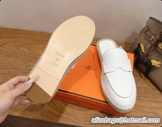 Top Quality Hermes Nil Espadrilles Mules in White Grained Calfskin H091542 2026