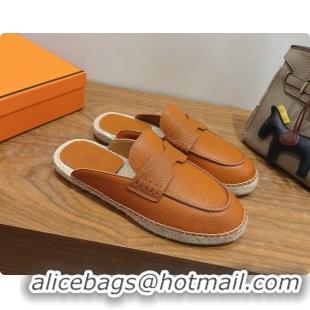 Best Price Hermes Nil Espadrilles Mules in Brown Grained Calfskin H091543 2026