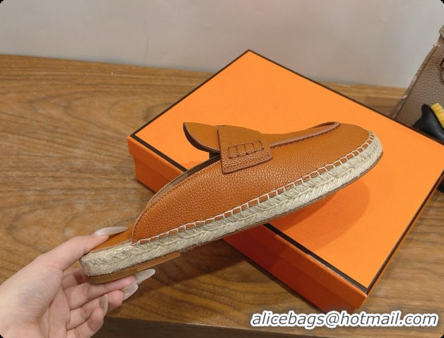 Best Price Hermes Nil Espadrilles Mules in Brown Grained Calfskin H091543 2026