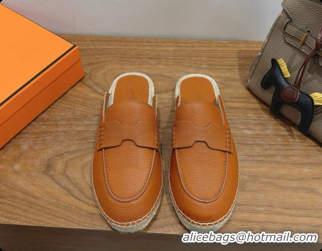 Best Price Hermes Nil Espadrilles Mules in Brown Grained Calfskin H091543 2026