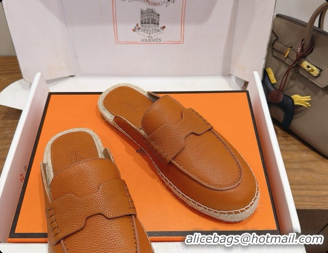 Best Price Hermes Nil Espadrilles Mules in Brown Grained Calfskin H091543 2026