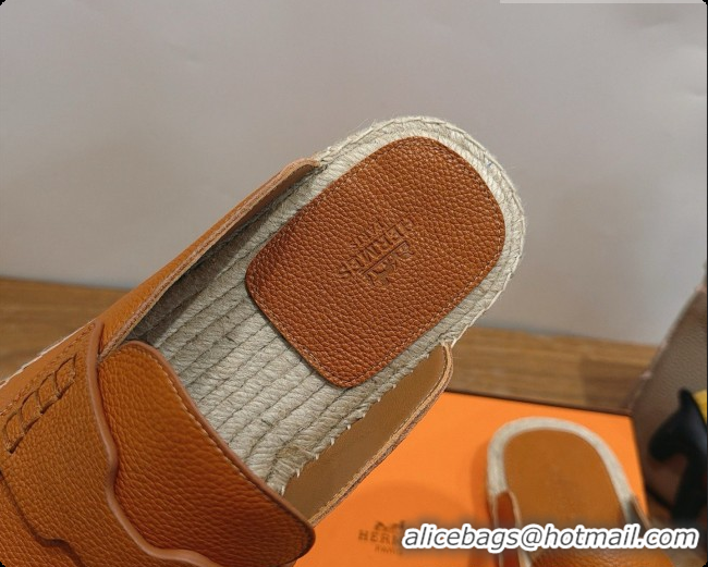 Best Price Hermes Nil Espadrilles Mules in Brown Grained Calfskin H091543 2026
