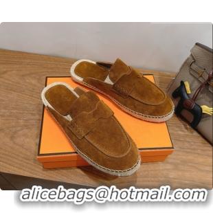 Stylish Hermes Nil Espadrilles Mules in Brown Suede Calfskin H091545 2026