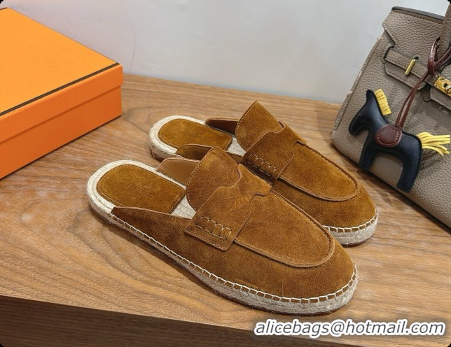 Stylish Hermes Nil Espadrilles Mules in Brown Suede Calfskin H091545 2026