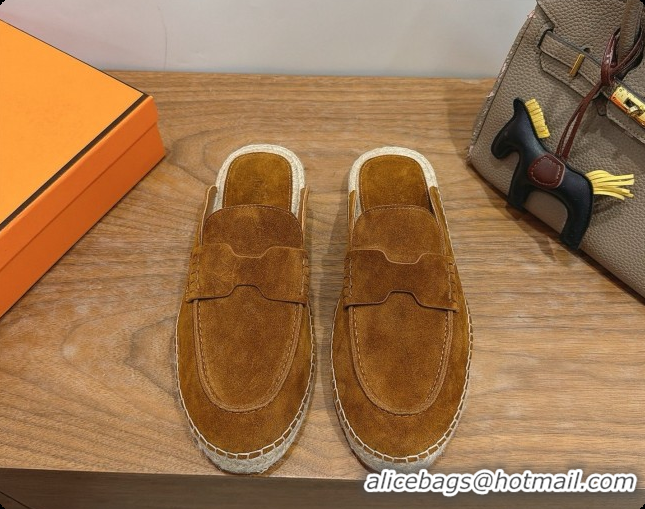 Stylish Hermes Nil Espadrilles Mules in Brown Suede Calfskin H091545 2026