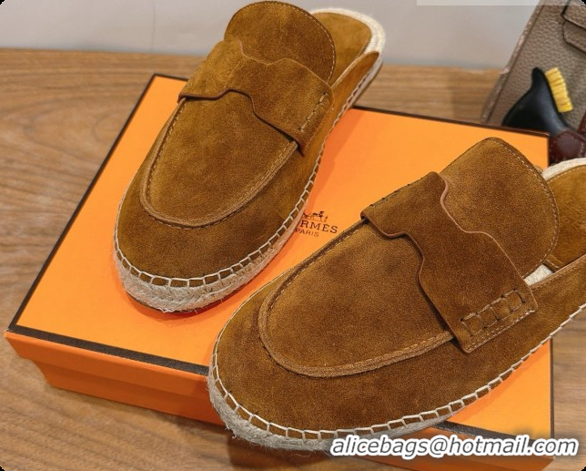 Stylish Hermes Nil Espadrilles Mules in Brown Suede Calfskin H091545 2026