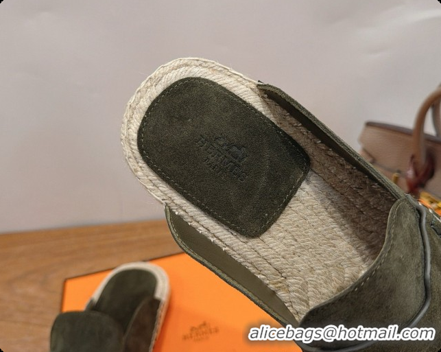 Discount Hermes Nil Espadrilles Mules in Dark Green Suede Calfskin H091546 2026