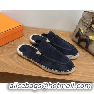 Stylish Hermes Nil Espadrilles Mules in Deep Blue Suede Calfskin H091547 2026