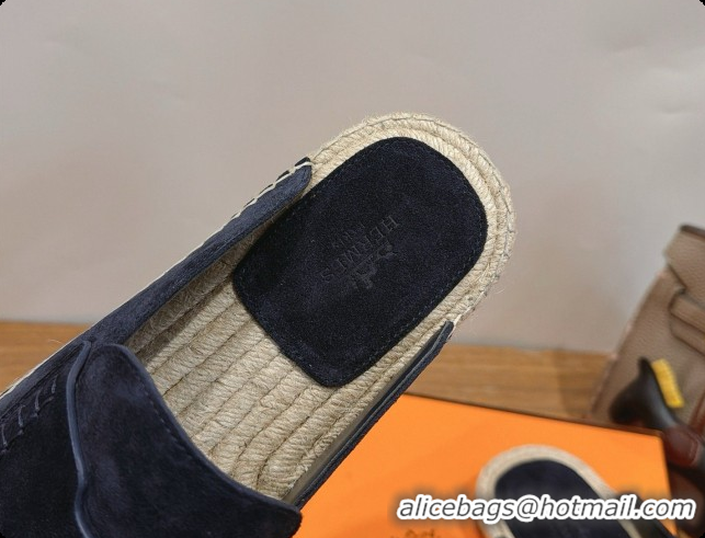 Stylish Hermes Nil Espadrilles Mules in Deep Blue Suede Calfskin H091547 2026