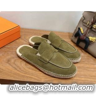 Best Price Hermes Nil Espadrilles Mules in Green Suede Calfskin H091548 2026