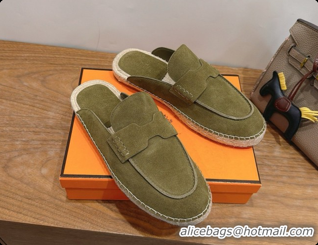 Best Price Hermes Nil Espadrilles Mules in Green Suede Calfskin H091548 2026