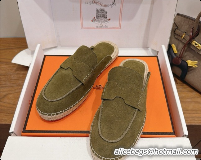 Best Price Hermes Nil Espadrilles Mules in Green Suede Calfskin H091548 2026