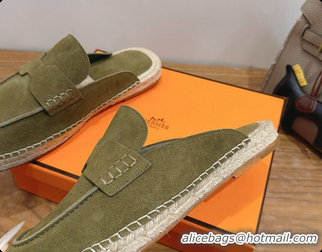 Best Price Hermes Nil Espadrilles Mules in Green Suede Calfskin H091548 2026