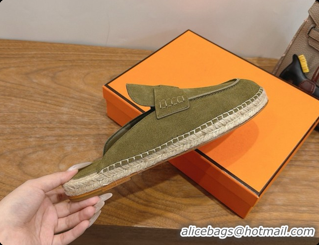 Best Price Hermes Nil Espadrilles Mules in Green Suede Calfskin H091548 2026
