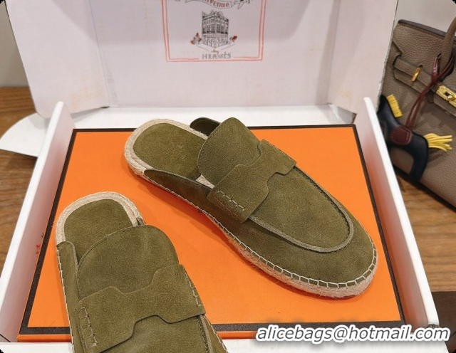 Best Price Hermes Nil Espadrilles Mules in Green Suede Calfskin H091548 2026