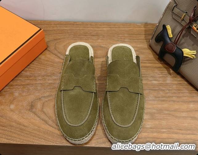 Best Price Hermes Nil Espadrilles Mules in Green Suede Calfskin H091548 2026