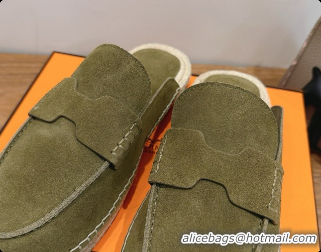 Best Price Hermes Nil Espadrilles Mules in Green Suede Calfskin H091548 2026