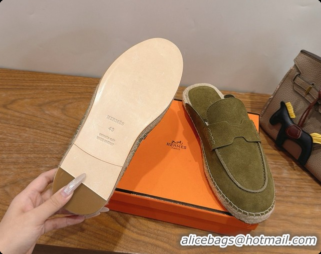 Best Price Hermes Nil Espadrilles Mules in Green Suede Calfskin H091548 2026