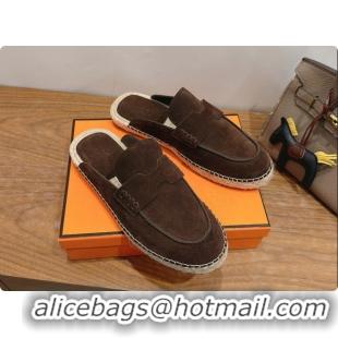 Perfect Hermes Nil Espadrilles Mules in Dark Brown Suede Calfskin H091549 2026