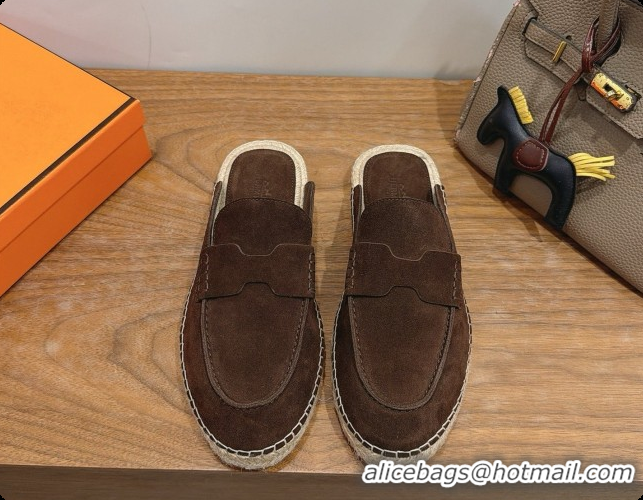 Perfect Hermes Nil Espadrilles Mules in Dark Brown Suede Calfskin H091549 2026