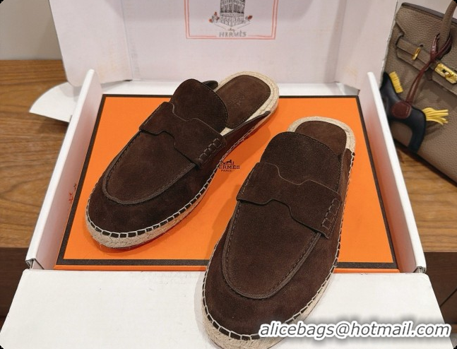 Perfect Hermes Nil Espadrilles Mules in Dark Brown Suede Calfskin H091549 2026