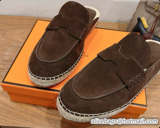 Perfect Hermes Nil Espadrilles Mules in Dark Brown Suede Calfskin H091549 2026