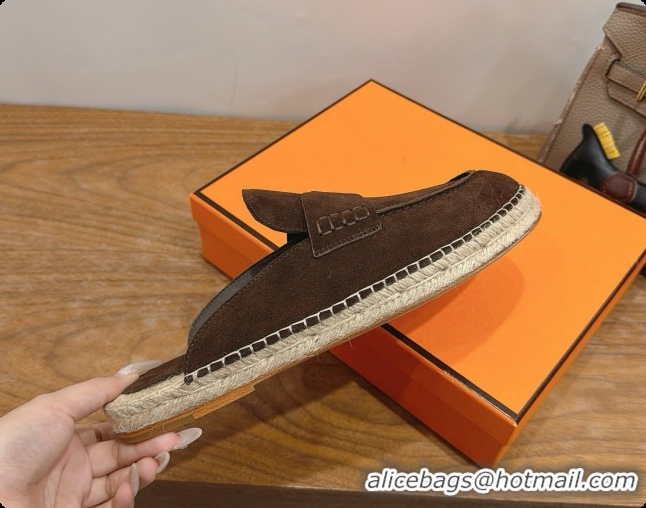 Perfect Hermes Nil Espadrilles Mules in Dark Brown Suede Calfskin H091549 2026