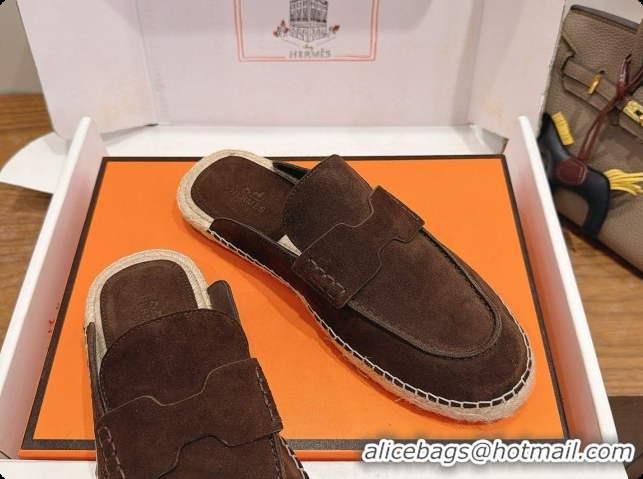 Perfect Hermes Nil Espadrilles Mules in Dark Brown Suede Calfskin H091549 2026