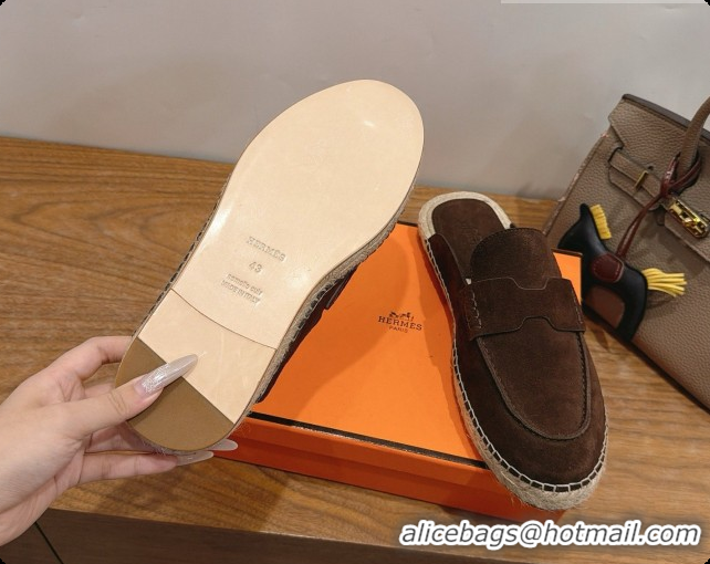 Perfect Hermes Nil Espadrilles Mules in Dark Brown Suede Calfskin H091549 2026