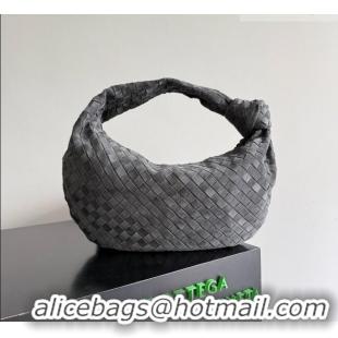 Famous Brand Bottega Veneta Small Jodie Hobo Bag in Intrecciato Suede Leather 600261 Grey 2026