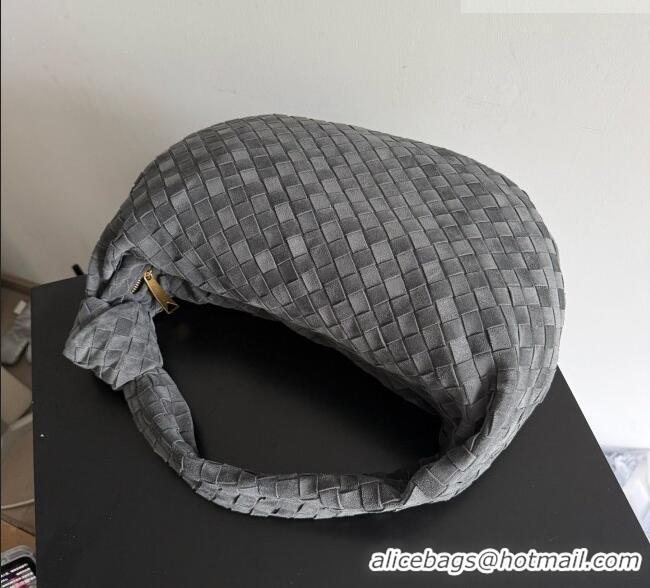 Famous Brand Bottega Veneta Small Jodie Hobo Bag in Intrecciato Suede Leather 600261 Grey 2026