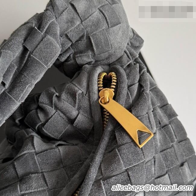 Famous Brand Bottega Veneta Small Jodie Hobo Bag in Intrecciato Suede Leather 600261 Grey 2026