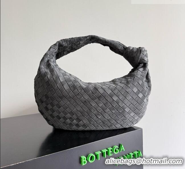 Famous Brand Bottega Veneta Small Jodie Hobo Bag in Intrecciato Suede Leather 600261 Grey 2026