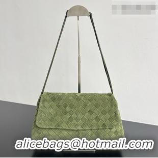 Fashion Discount Bottega Veneta Giorno Shoulder Bag in Intrecciato Suede 857657 Green 2026